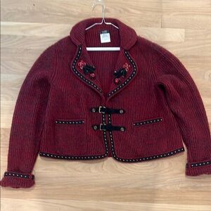 CHANEL Red Cardigan with Black Accents